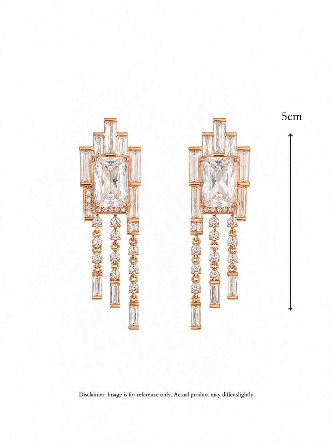 Art Deco Radiant-Cut Fringe Drop Earrings, 18K Rose Gold-Plated