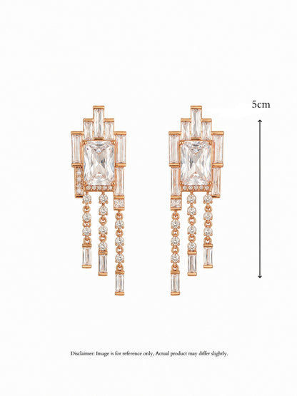 Art Deco Radiant-Cut Fringe Drop Earrings, 18K Rose Gold-Plated