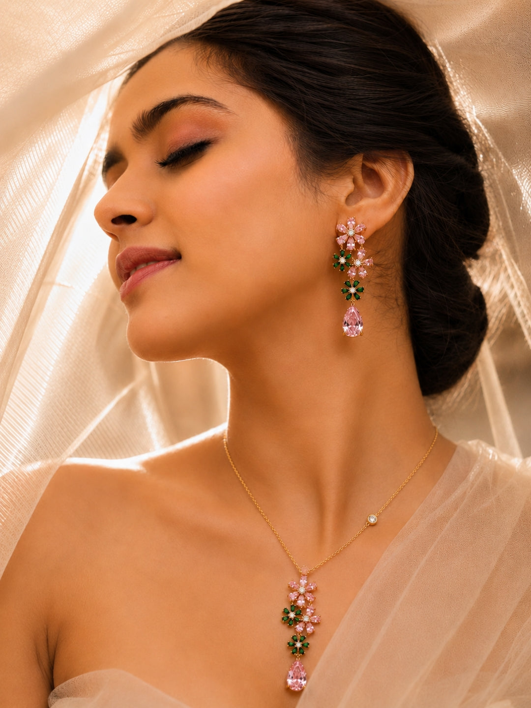 Roseto Floral Cluster Necklace & Earring Set, 18K Gold-Plated