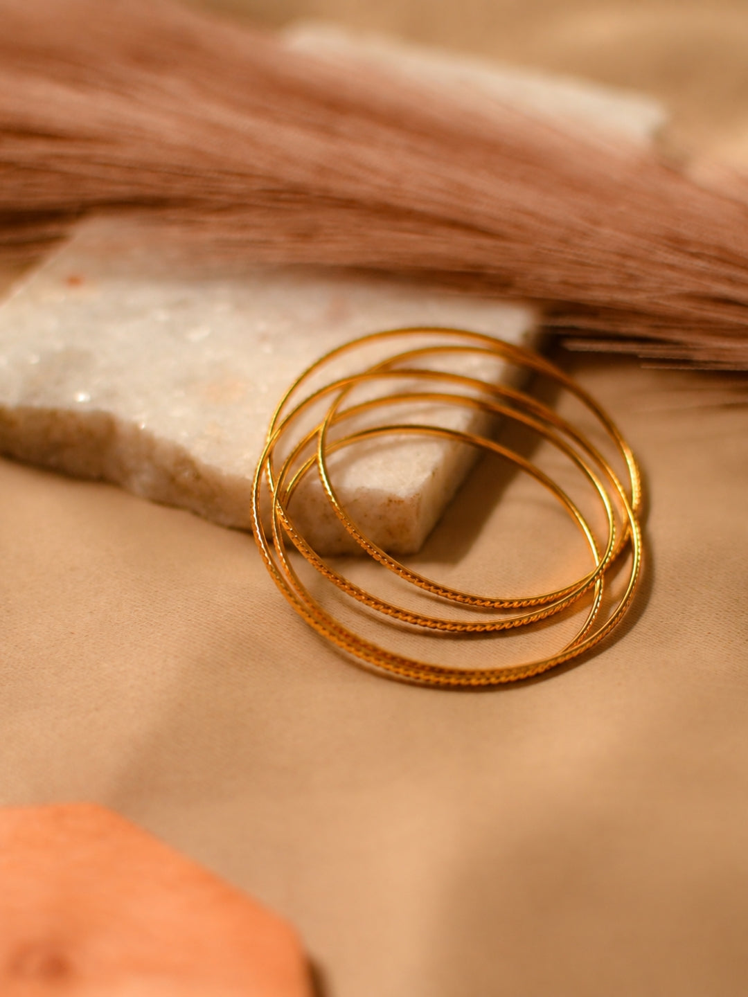 18K Gold Plated Textured & Smooth Stackable Bangles for Women