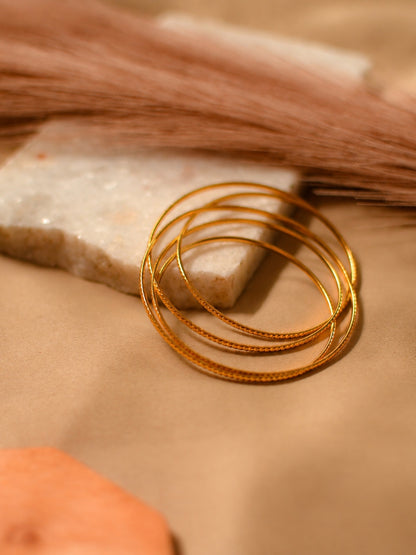 18K Gold Plated Textured & Smooth Stackable Bangles for Women