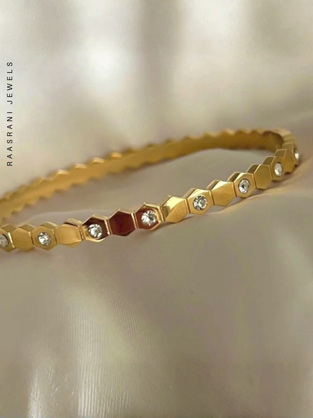Hexagon Half Studded Gold Bracelet | Anti-Tarnish CZ Bracelet