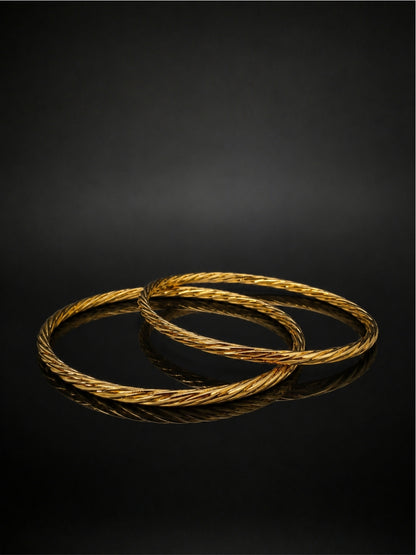 Twisted Gold Bangle Pair | 18K Gold Plated Stackable Bangles 2.6