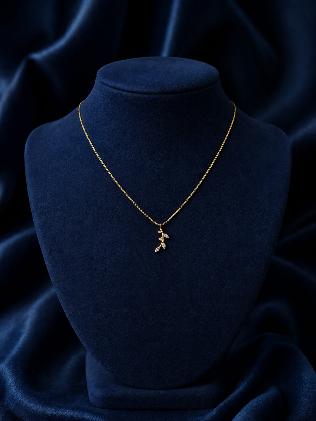 18K Gold Tiny Leaf CZ Pendant Necklace for Women | Anti Tarnish