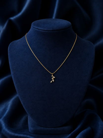 18K Gold Tiny Leaf CZ Pendant Necklace for Women | Anti Tarnish