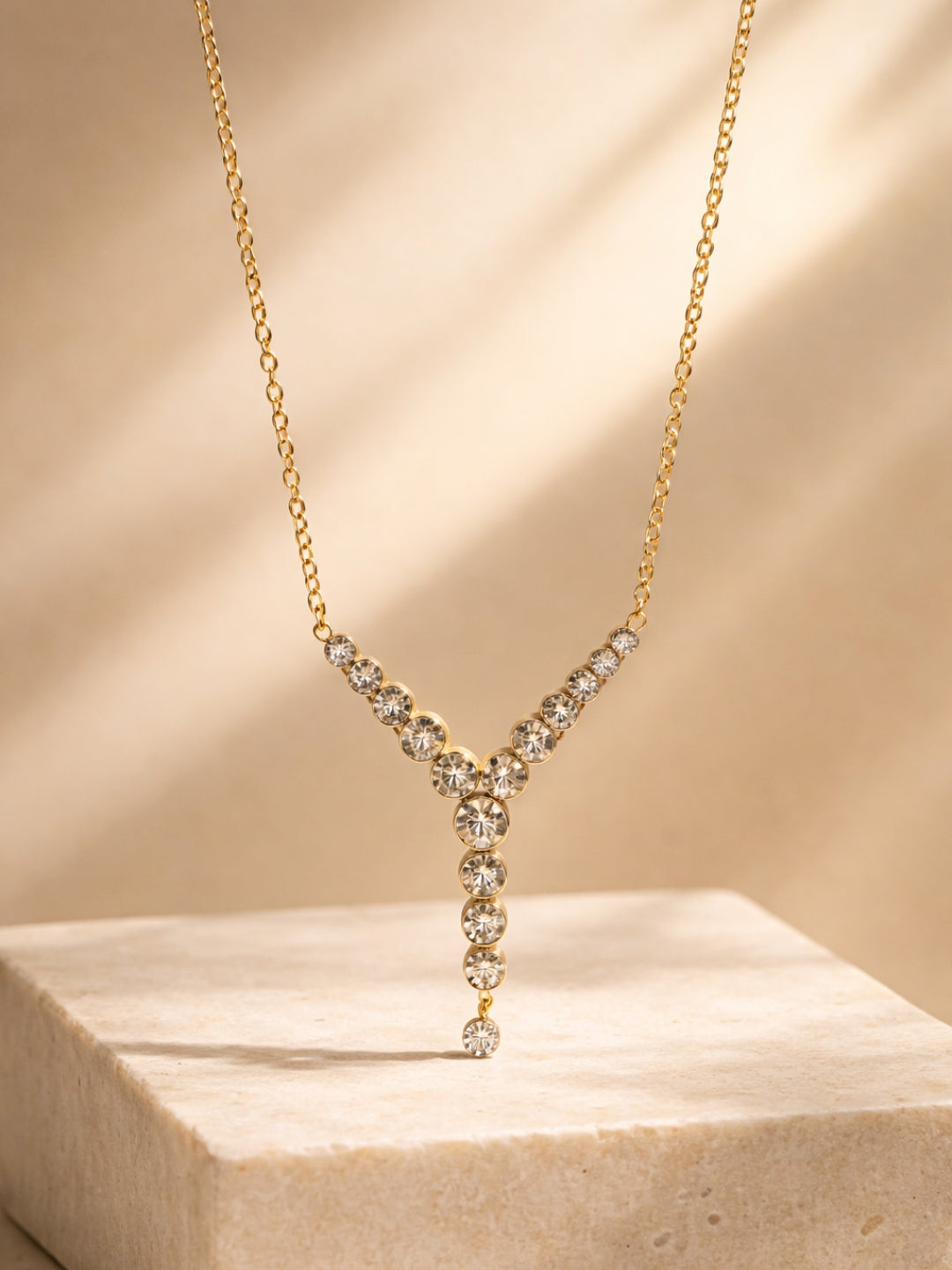 18K Gold Plated CZ Y Drop Necklace – Anti Tarnish Everyday Chain