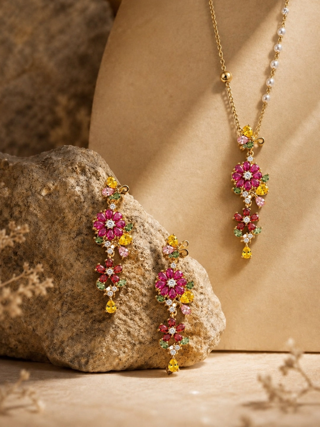 Fioritura Floral Cascade Necklace & Earring Set, 18K Gold-Plated