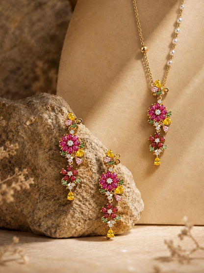 Fioritura Floral Cascade Necklace & Earring Set, 18K Gold-Plated