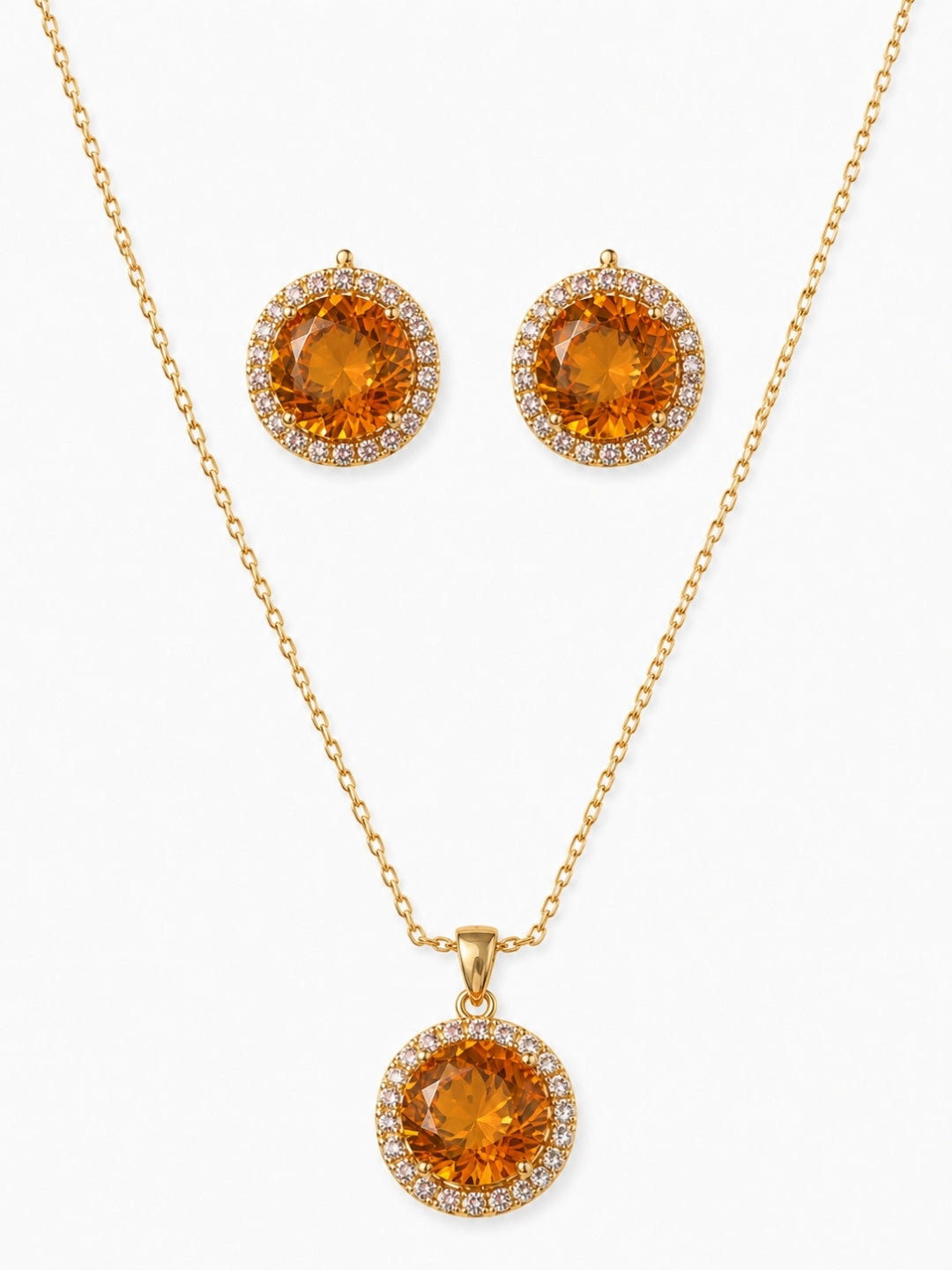 Margot Amber Crystal Halo Set — 18K Gold Plated with Austrian Crystal