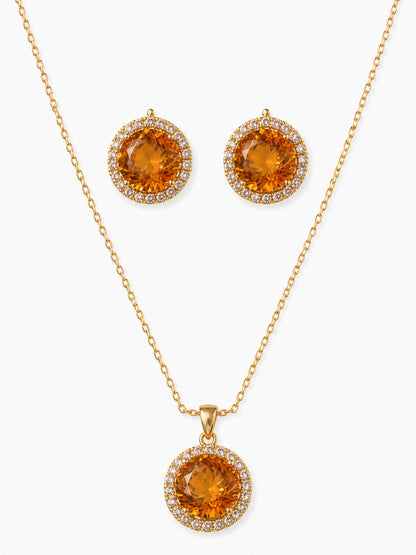Margot Amber Crystal Halo Set — 18K Gold Plated with Austrian Crystal