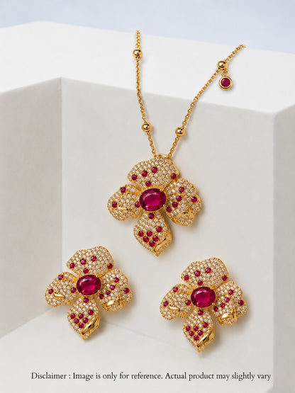 Boccio Fucsia Pavé Flower Necklace & Earring Set, 18K Gold-Plated