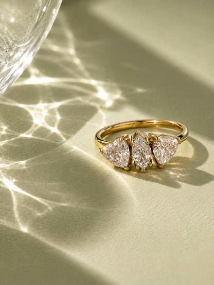 Heart & Marquise Solitaire Ring - 18kt Gold Plating