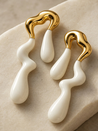 White Thunder Drip Earrings | 18K Gold Plated Anti-Tarnish