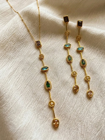 Multi Color Harmony Necklace & Earrings Set – 18K Gold Plated