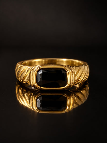 18K Gold Plated Black Onyx Signet Ring | Anti Tarnish Stainless Steel