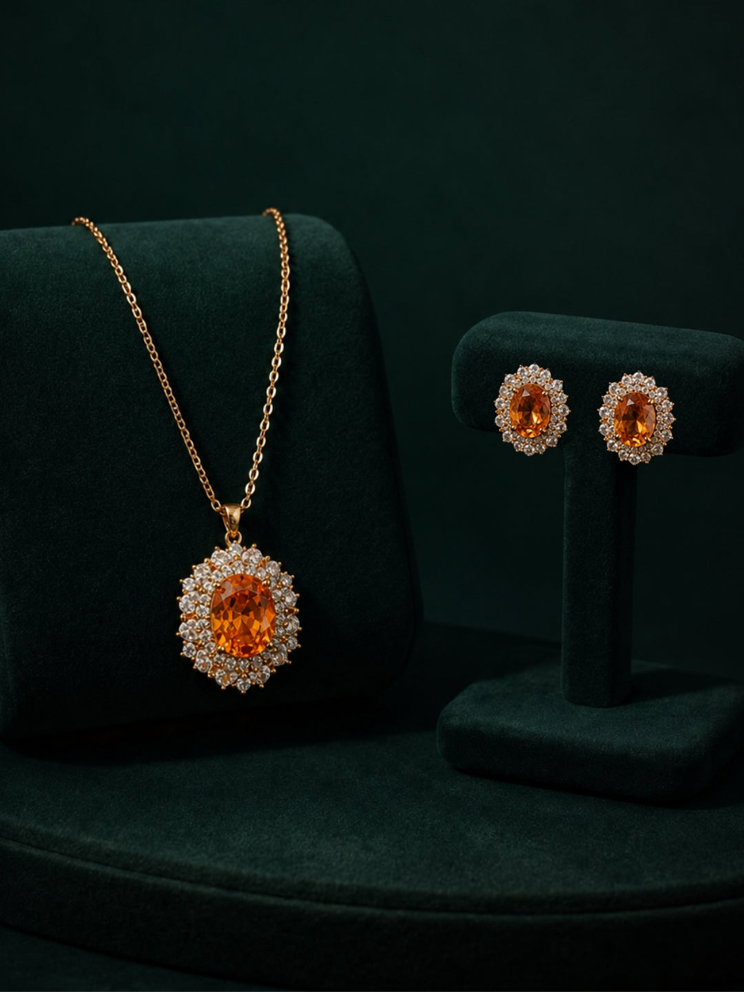 Ambra Pearl Cluster Halo Necklace & Earring Set, 18K Gold-Plated