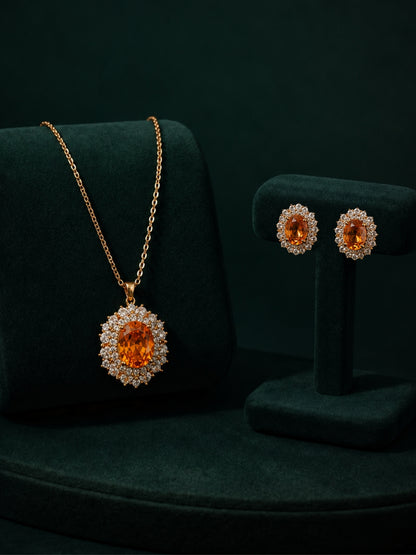 Ambra Pearl Cluster Halo Necklace & Earring Set, 18K Gold-Plated