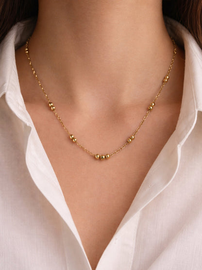 Slim Double Beaded Gold Neck Chain – Anti Tarnish, 18K Gold Plated