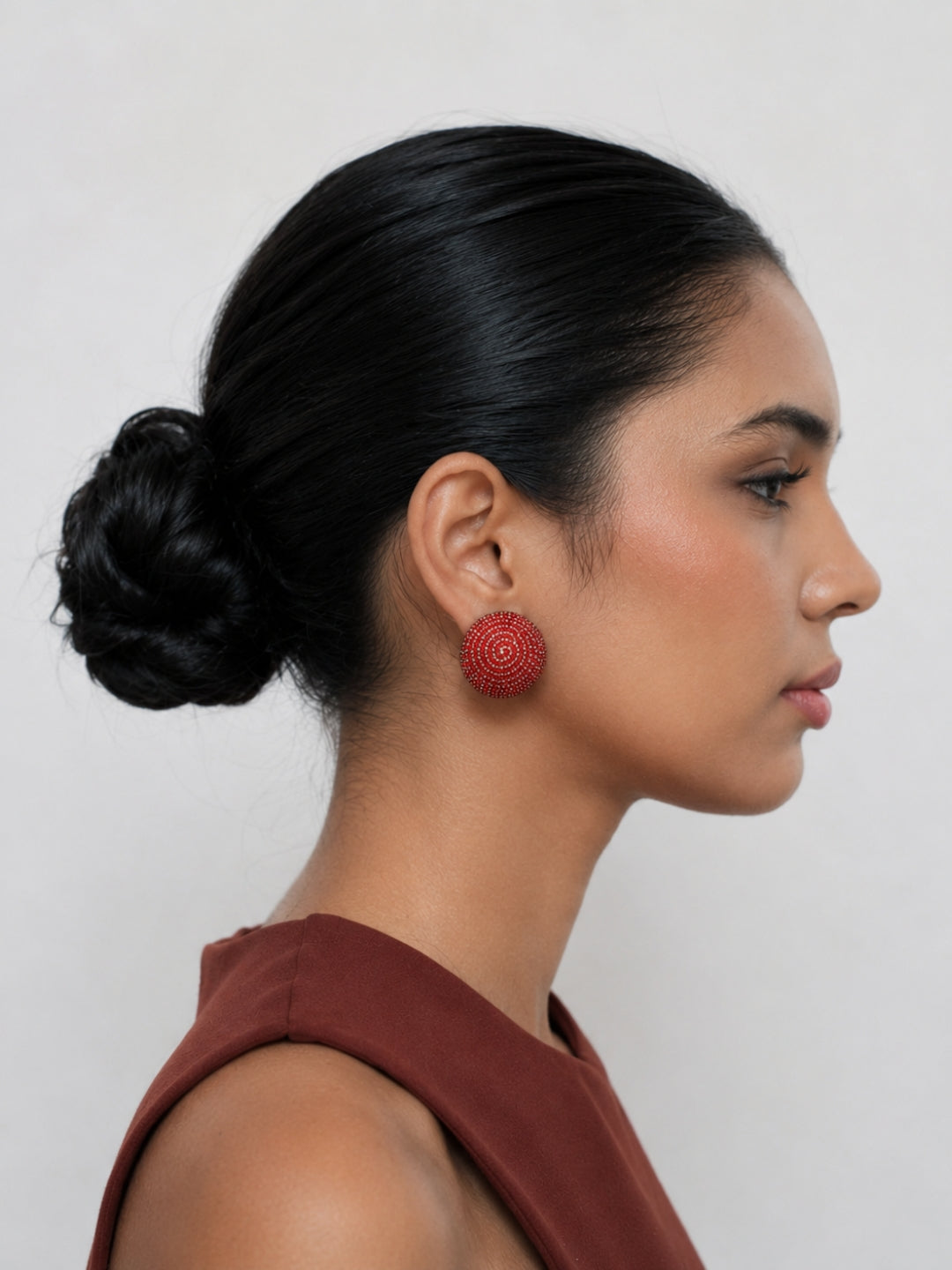 Red CZ Dome Stud Earrings – Gold Plated Statement Party Wear