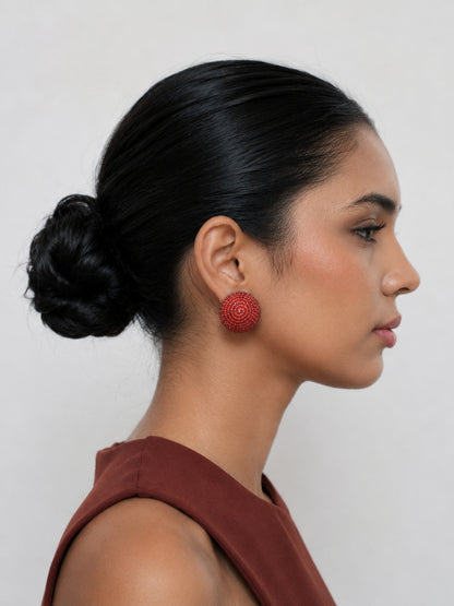 Red CZ Dome Stud Earrings – Gold Plated Statement Party Wear