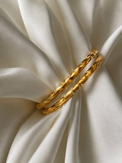 Side Cut Designer Bangle Set - 18K Gold Plated
