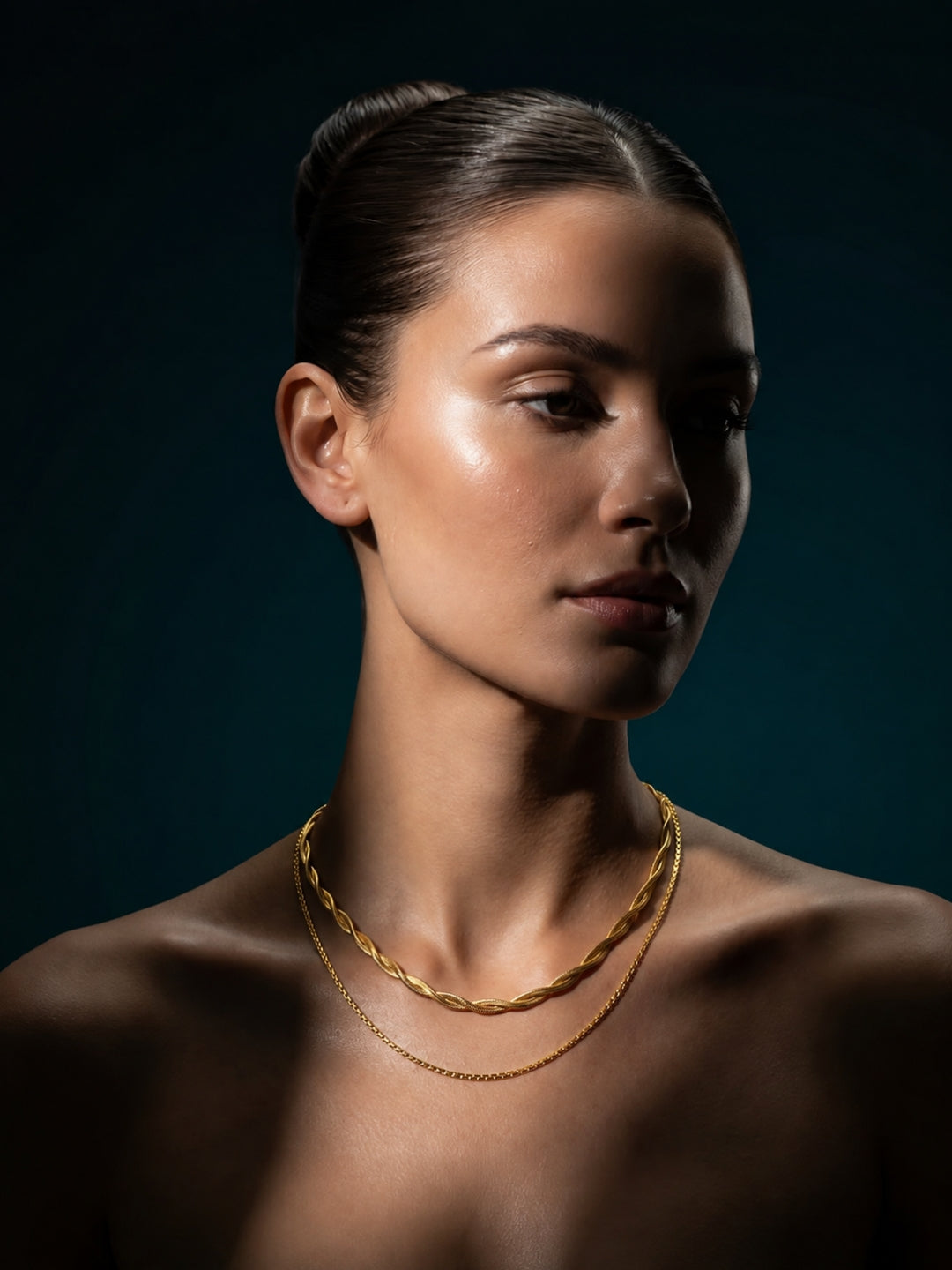 Layered Twist & Box Chain Necklace Set