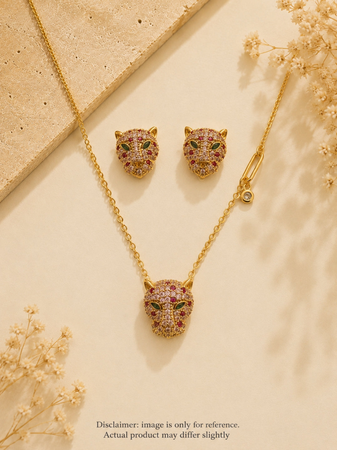 Ferocia Panther Necklace & Earring Set, 18K Gold-Plated