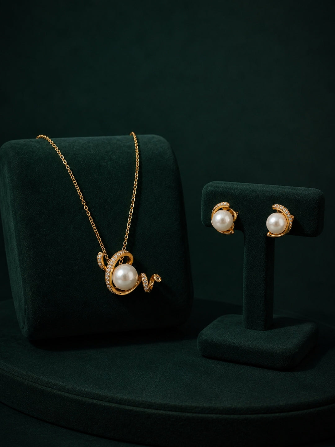 Love Pearl Necklace & Earring Set, 18K Gold Plated