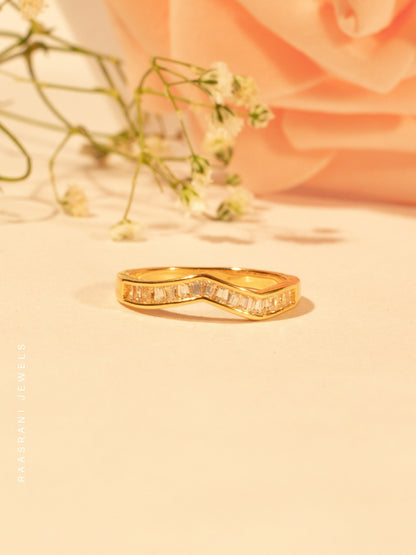 Elegant Zigzag Gold Ring – Stainless Steel, AD Studded, Size 7