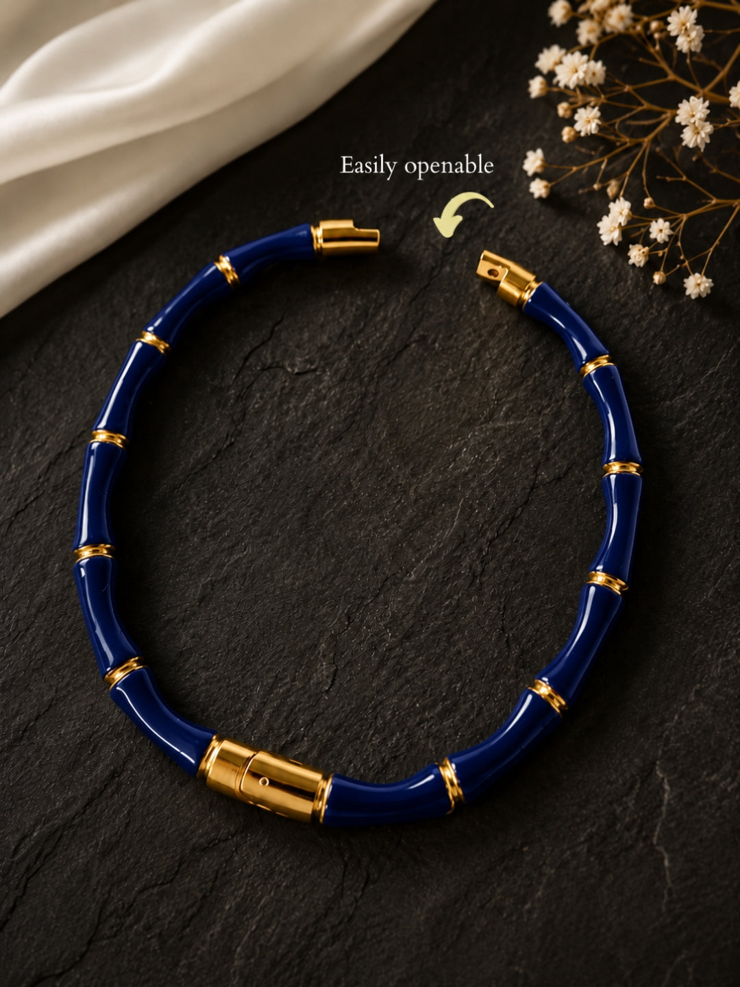Navy Bamboo bracelet -18KT Gold Plated