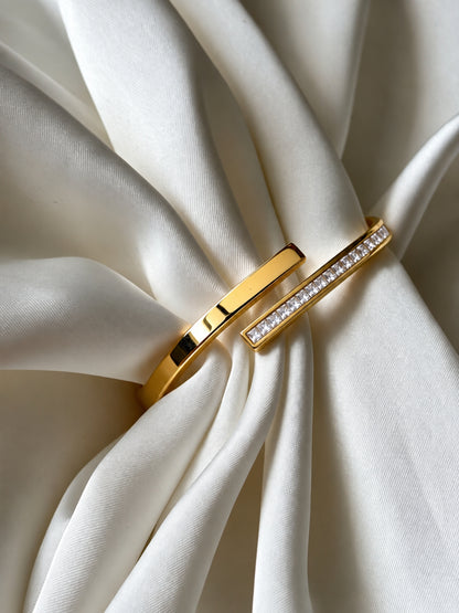 White CZ Gold Plated Cuff Bracelet -18KT Gold Plated