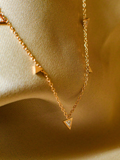 Triangle Bead Chain Necklace – 18K Gold, Cubic Zirconia
