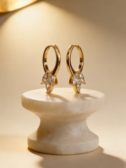 18K Rose Gold Tri Marquise Hoop Earrings – Dainty AD Hoops