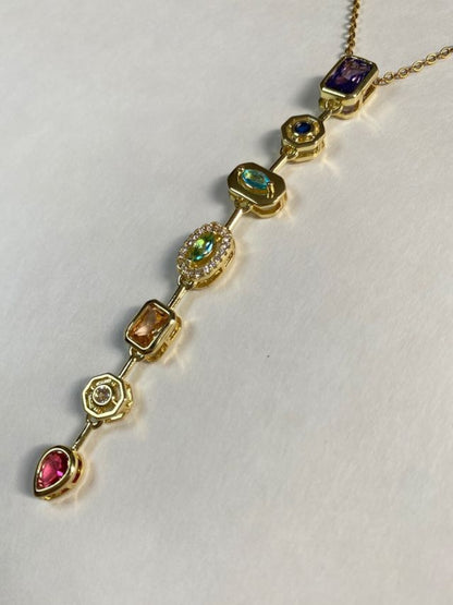 Pastel Harmony Long Gold Neckpiece with CZ | Anti-Tarnish