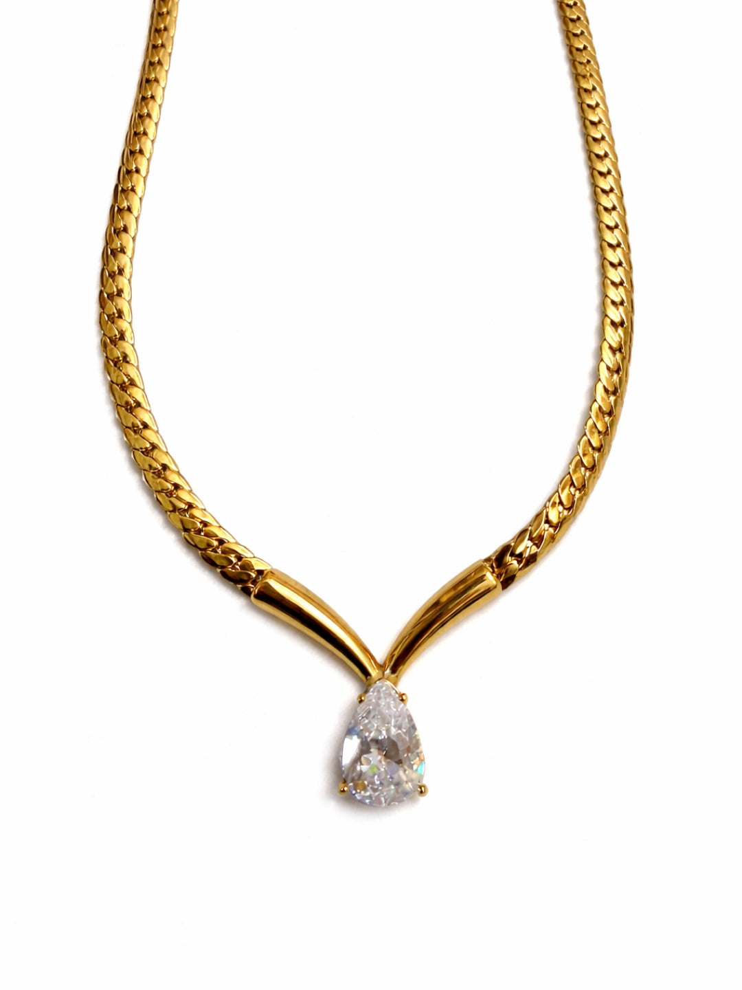 Teardrop Solitaire Cuban Chain Necklace – 24KT Gold Plated
