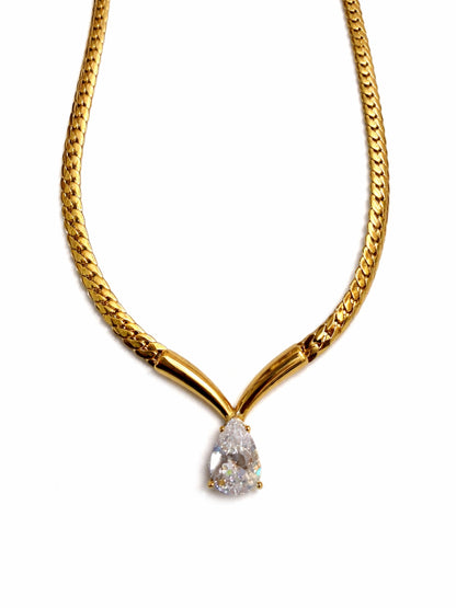 Teardrop Solitaire Cuban Chain Necklace – 24KT Gold Plated