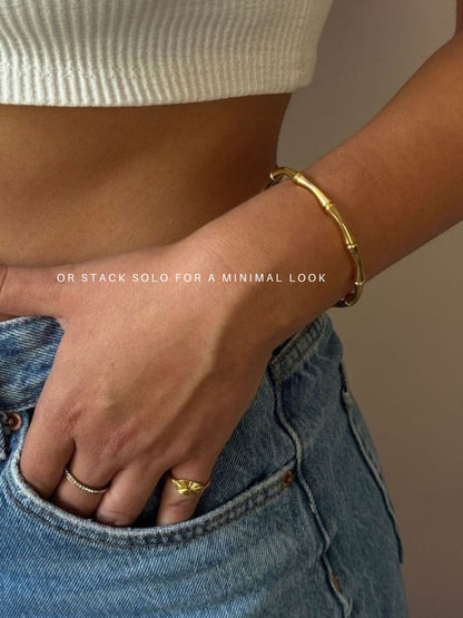 Bamboo Open Cuff Bracelet – 18K Gold Plated | Anti-Tarnish Daily Wear