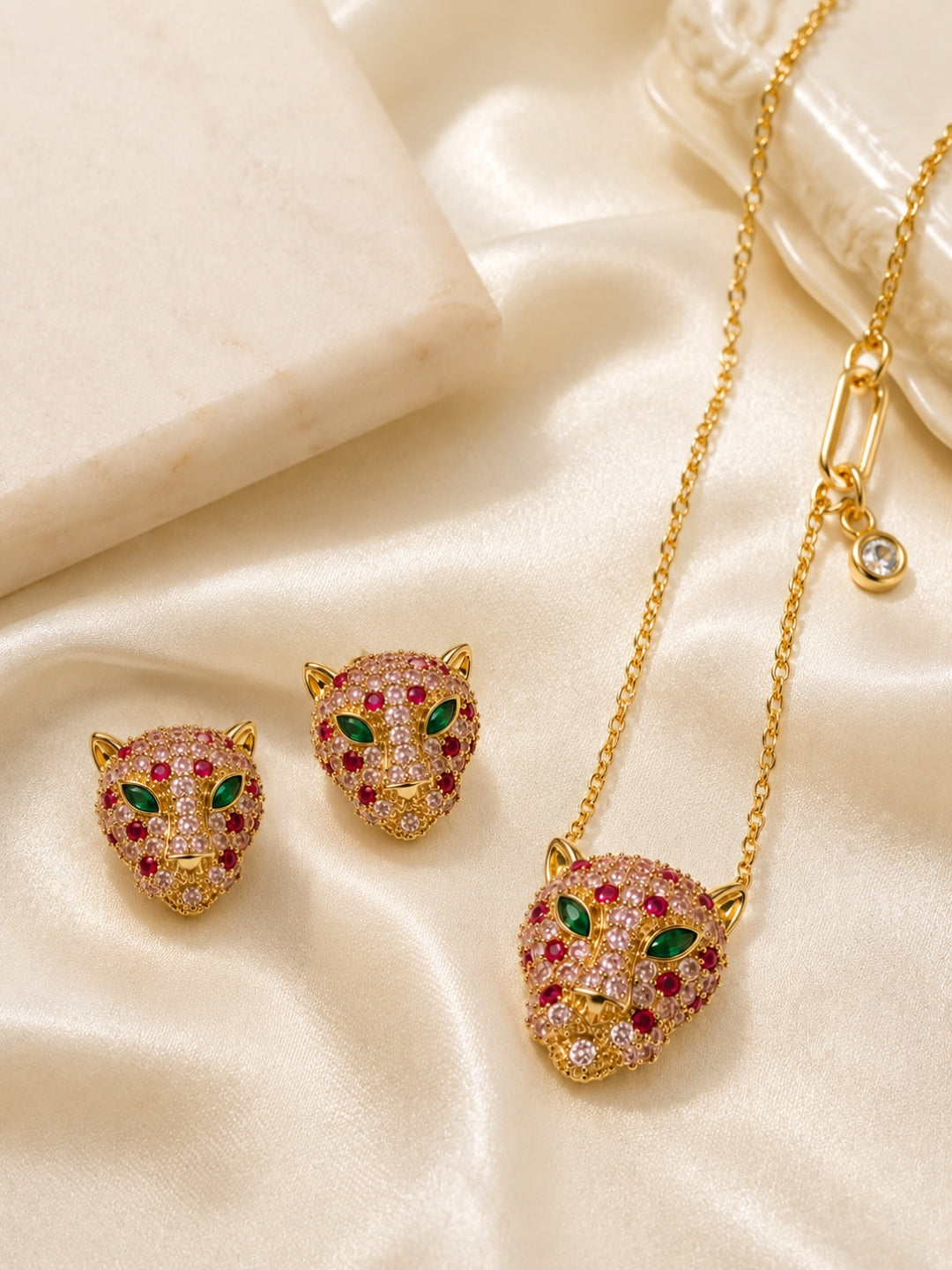 Ferocia Panther Necklace & Earring Set, 18K Gold-Plated
