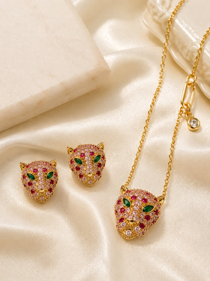 Ferocia Panther Necklace & Earring Set, 18K Gold-Plated