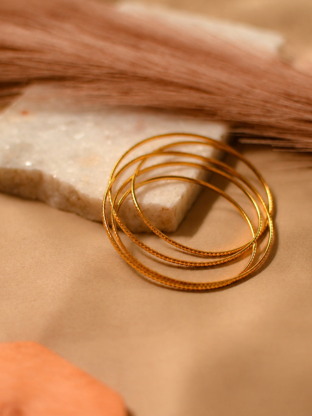 18K Gold Plated Twisted & Textured Stackable Bangles for Women