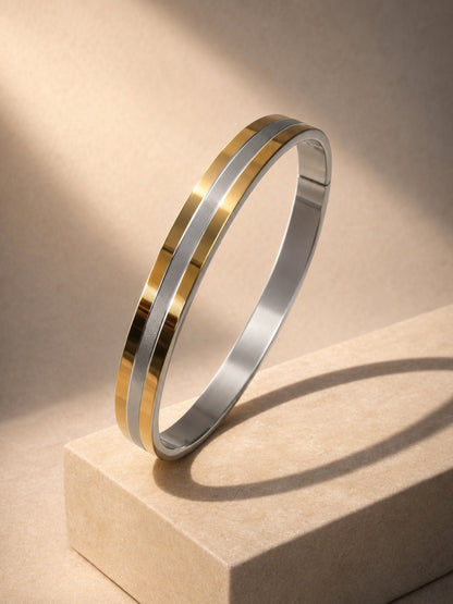 18K Gold Plated Striped Kada for Men | Stainless Steel Bracelet