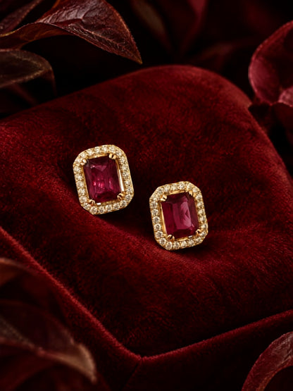 Maroon Princess Cut CZ Hoop Earrings in 18K Rose Gold