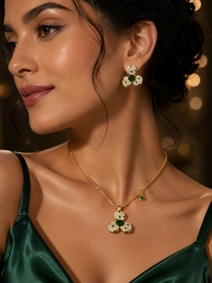 Emeralda Floral Set | 18K Gold Plated Necklace & Earrings with Pavé CZ Stones