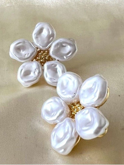 Faux Pearl Flower Stud Earrings – Gold Plated Floral Fashion Jewelry