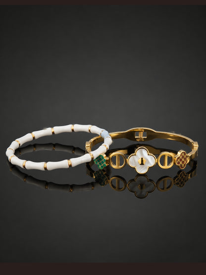White & Gold Clover Bracelet Stack – Set of 2