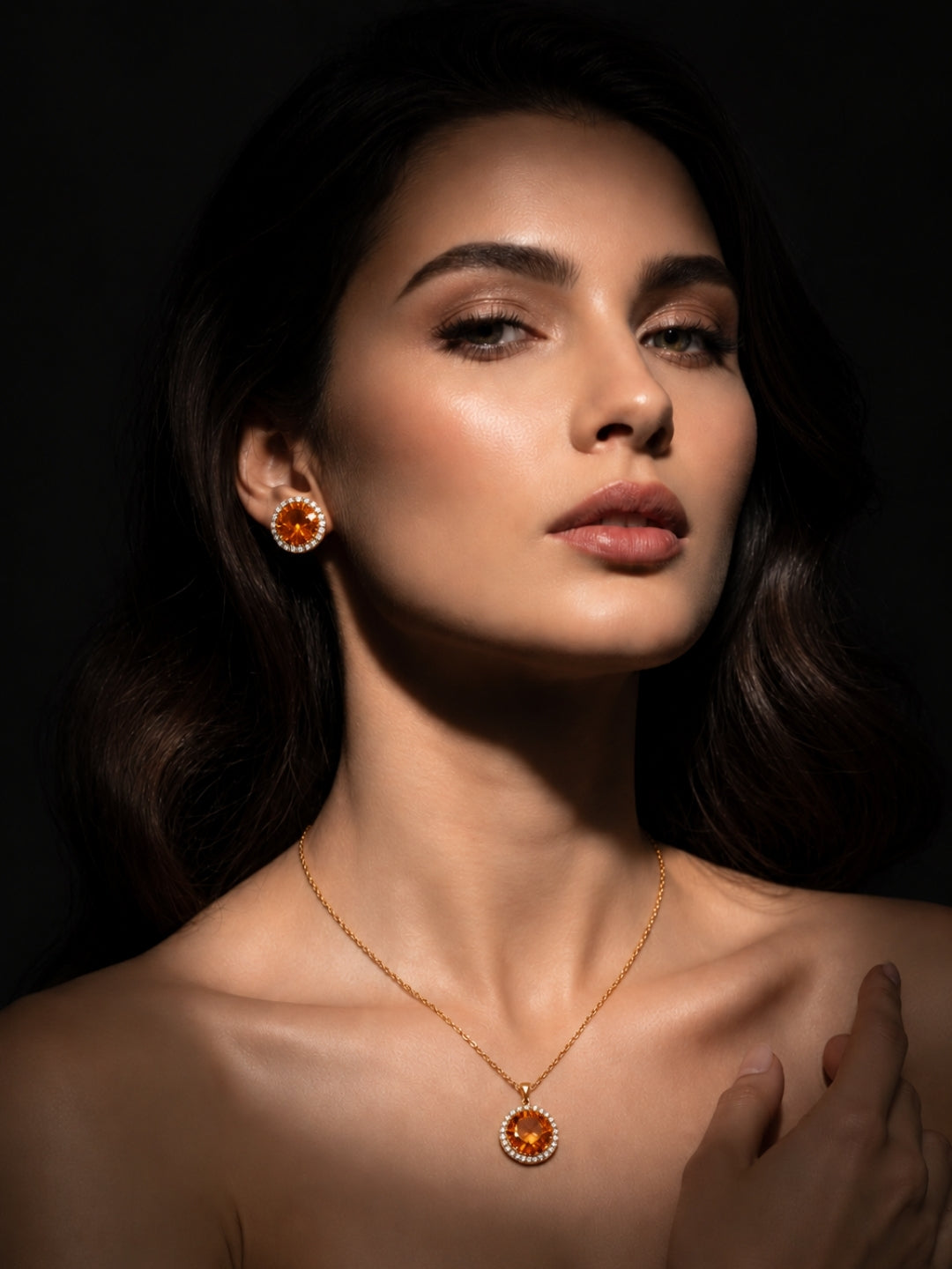 Margot Amber Crystal Halo Set — 18K Gold Plated with Austrian Crystal