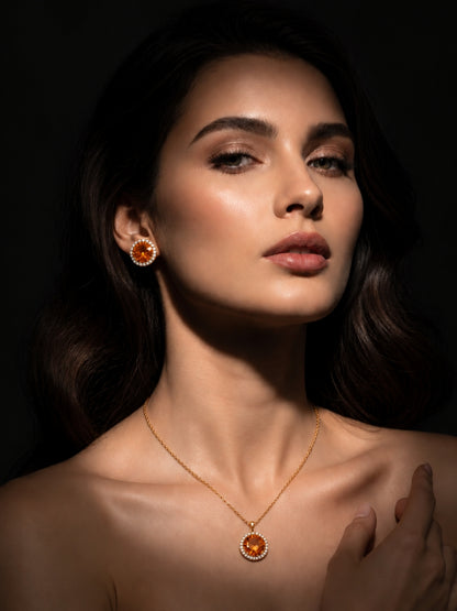 Margot Amber Crystal Halo Set — 18K Gold Plated with Austrian Crystal