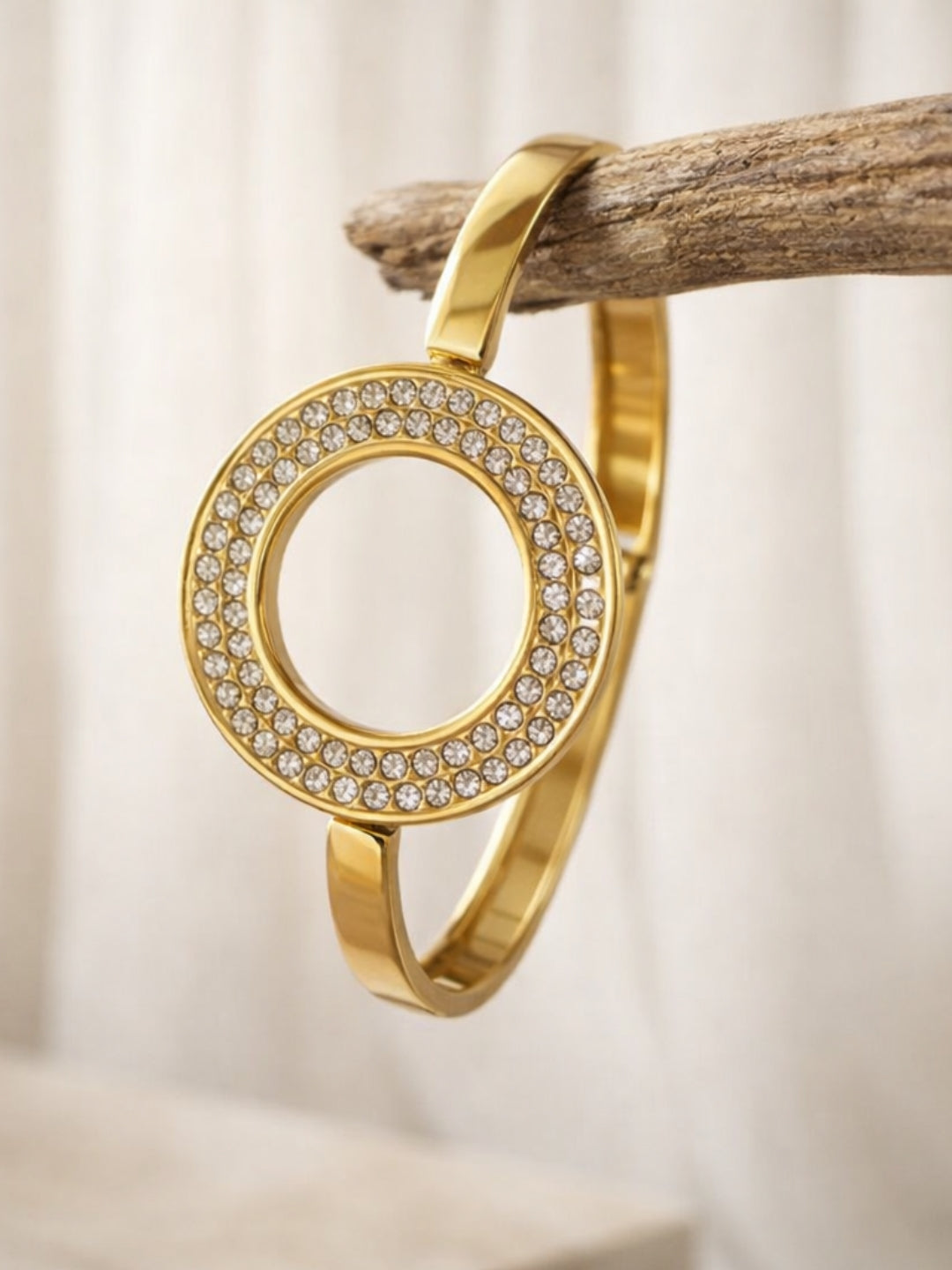 18K Gold Plated CZ Round Bangle Bracelet | Anti Tarnish
