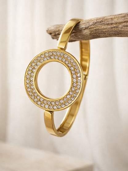 18K Gold Plated CZ Round Bangle Bracelet | Anti Tarnish