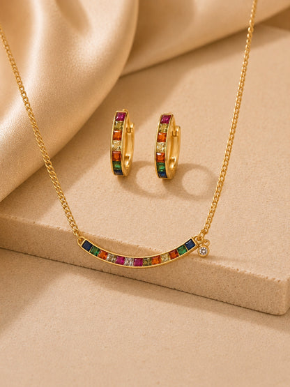 Spettro Rainbow Bar Necklace & Huggie Hoop Set, 18K Gold-Plated